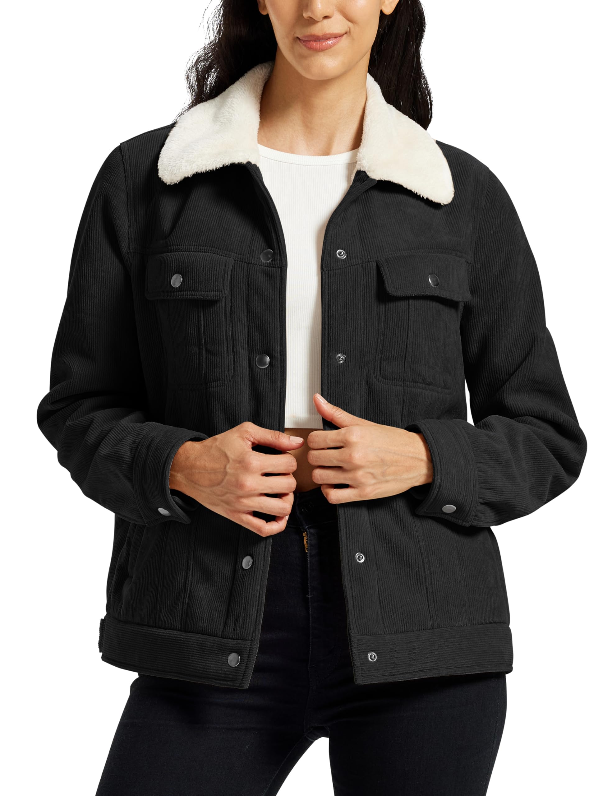 MoFiz Fleece Jackets Women Winter Corduroy Jacket with Buttons Warm Fashion Casu