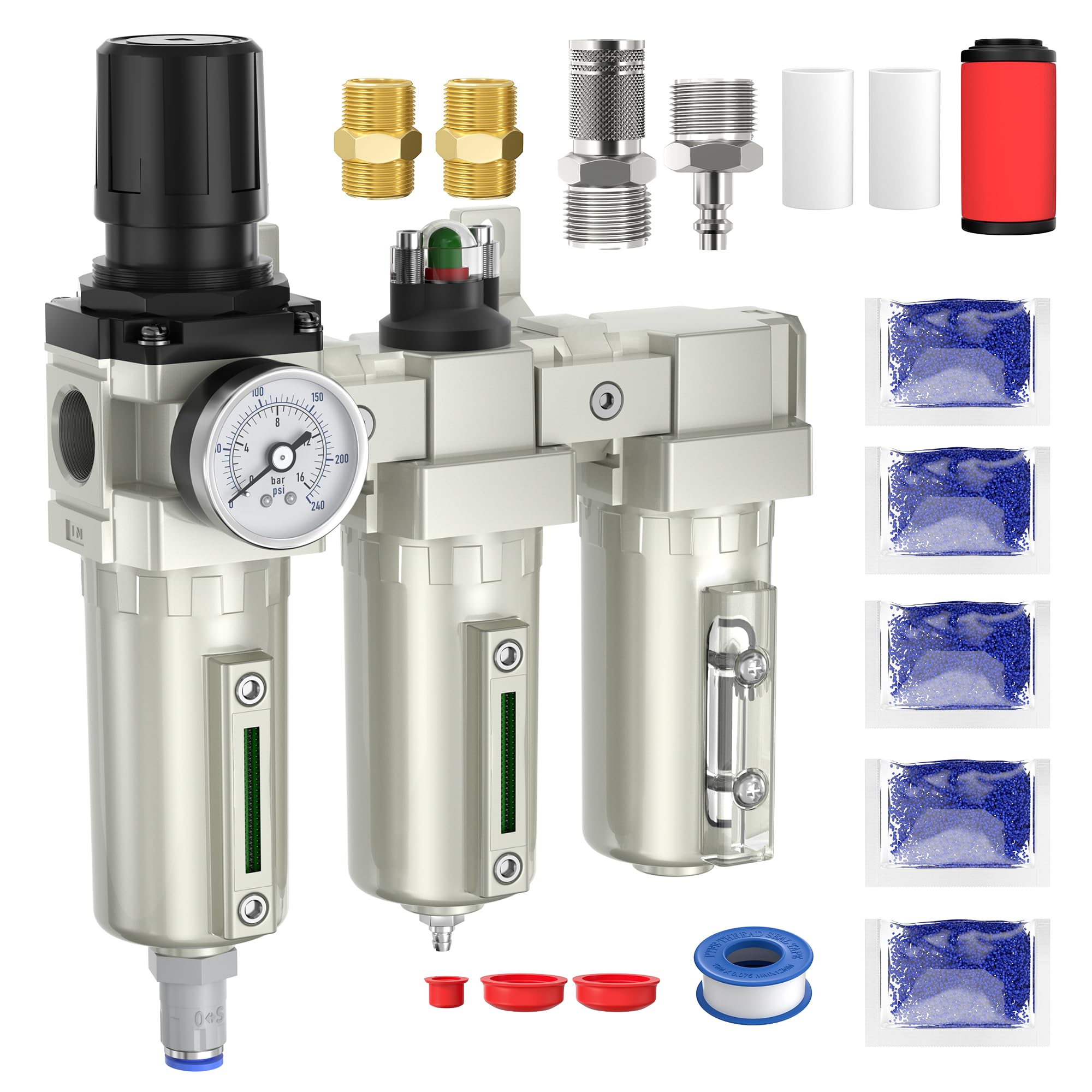 3/4" NPT Air Compressor Water Separator, Industrial Grade 3 Stage Air Drying Sys