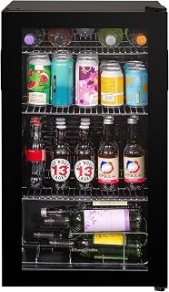 Russell Hobbs Undercounter Fridge 93 Litre/48 Can Undercounter Freestanding Beverage/Drinks Wine Fridge for Beer in Black, LED Light, Drinks & Snacks Glass Door, 2 Year Guarantee RH48BC101B