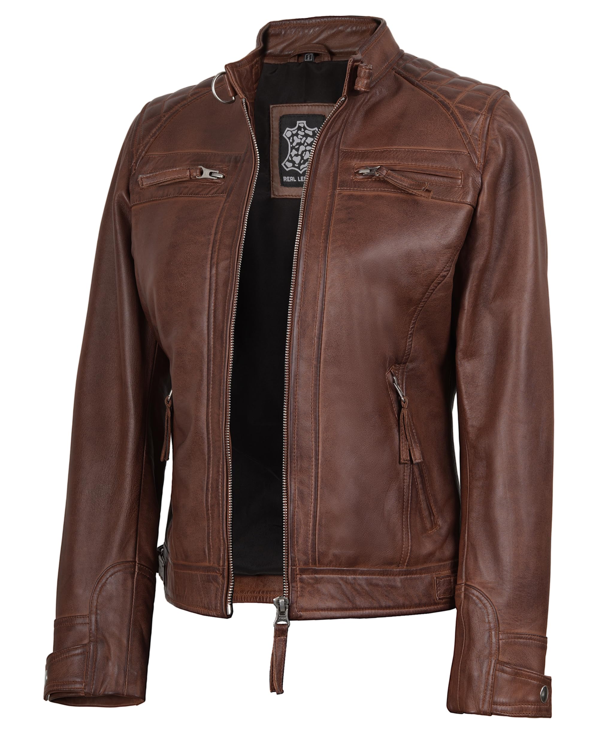 Real Womens Leather Jacket - Cafe Racer Style Leather Jackets for Women