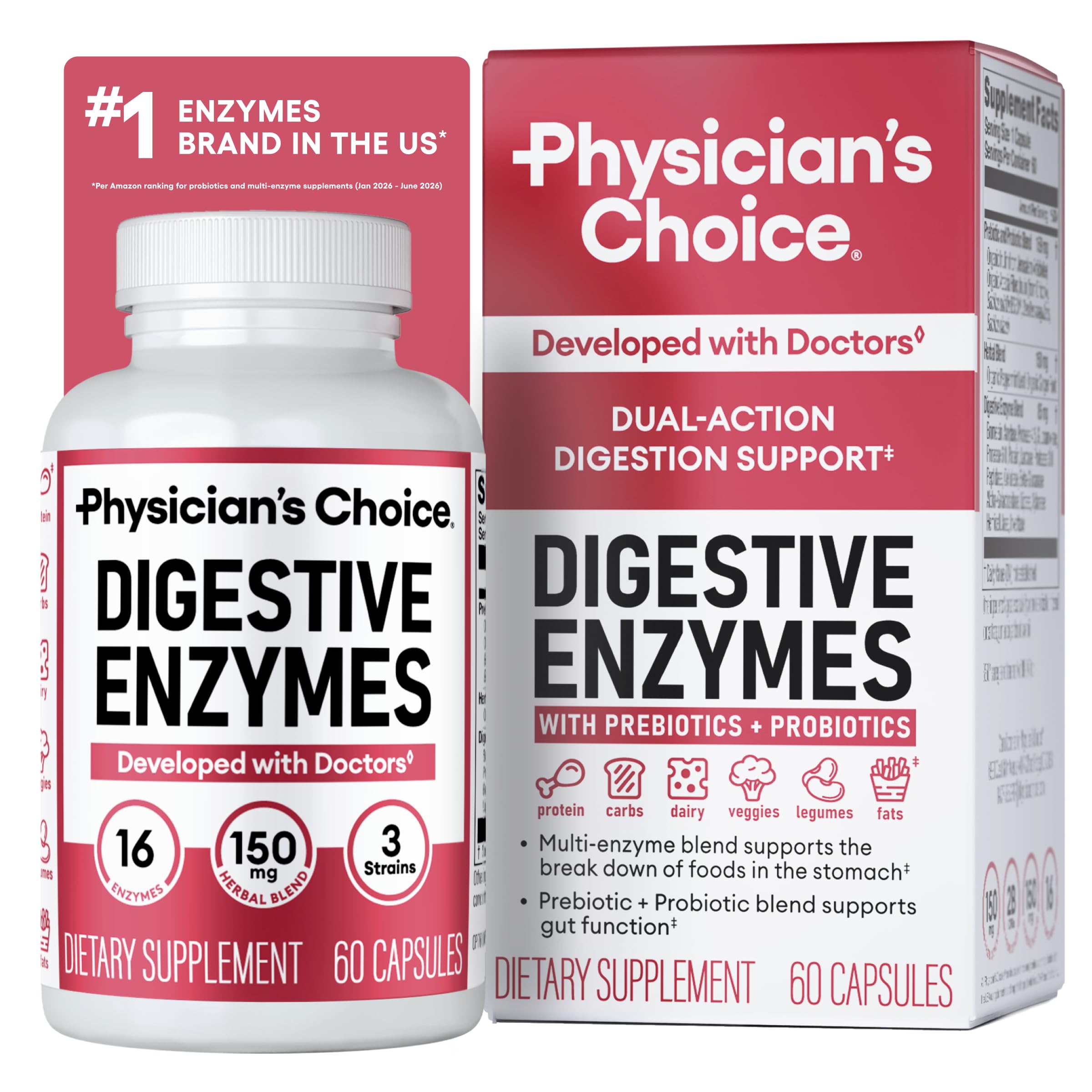 Physician's CHOICE Digestive Enzymes for Bloating & Digestion - Fast-Acting 16 E