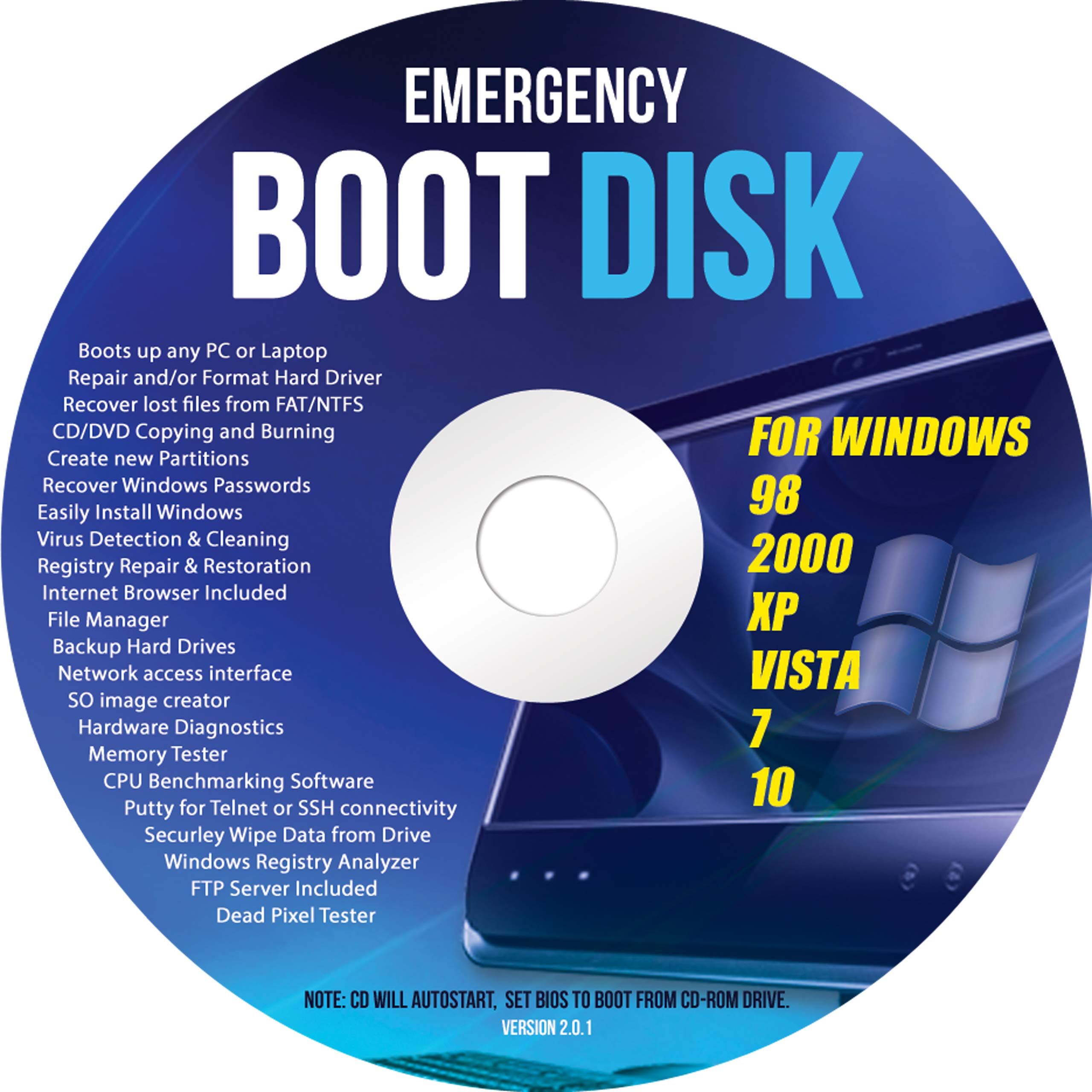 Ralix Windows Emergency Boot Disk - For Windows 98, 2000, XP, Vista, 7, 10 PC Re