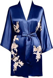 BABEYOND - Vestaglia da donna con stampa floreale, accappatoio estivo, kimono corto, in raso, da donna, da spiaggia