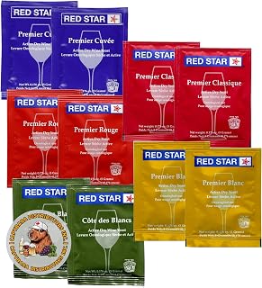 Red Star Sampler Wine Yeast (10PK) Sold by CAPYBARA Distributors Inc. | Great for Making Wine Cider Mead Kombucha at Home, 5 g Sachets, Saccharomyces cerevisiae