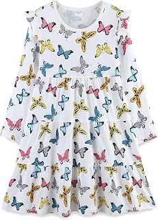 Bumeex Girl's Dresses Cotton Ruffle Sleeve Tiered Swing A-Line Cute Midi Casual Sundress