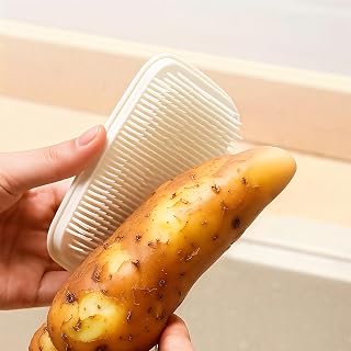 Vegetable Brush with Soft Bristles, Gentle and Effective for Potatoes, Carrots, Onions, Apples and More, Dishwasher Safe, Milk White Kitchen Cleaning Brush