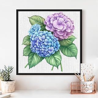 Hydrangea Cross Stitch Kit, Cute Flower Series, DIY Embroidery Kit for Beginners with 11CT Fabric and Vivid Threads, DIY Conscious Gift for Home/Office Decoration