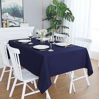 FOLINS&HOME - Rectangle Tablecloth - Durable and Water Resistant Polyester Tablecloth - Wrinkle Free, Dripless and Washable Tablecloth - 60 x 102 Inches for Indoor Outdoor - Rectangle Navy Blue