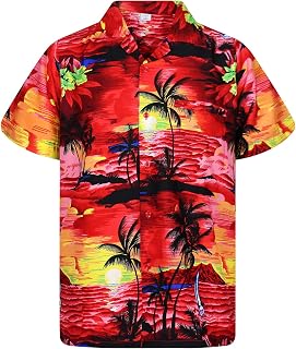 V.H.O. Funky Hawaiian-Shirt Men Regular-Fit Short-Sleeve Aloha Summer Shirt Surf Sunset Palms Vacation Unisex