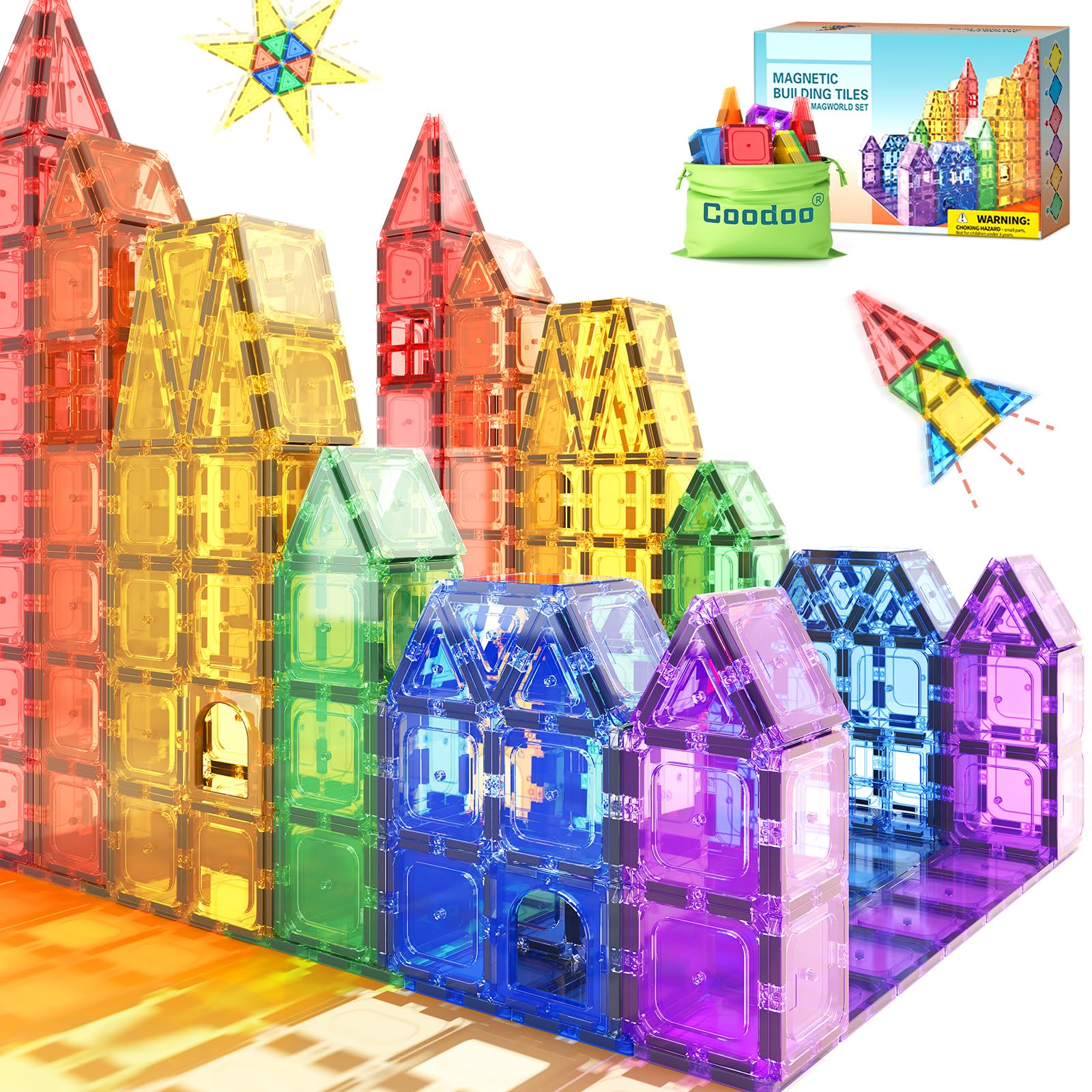 Coodoo Magnetic Tiles Kids Toys STEM Magnet Toy for Toddler Magnetic Blocks Buil