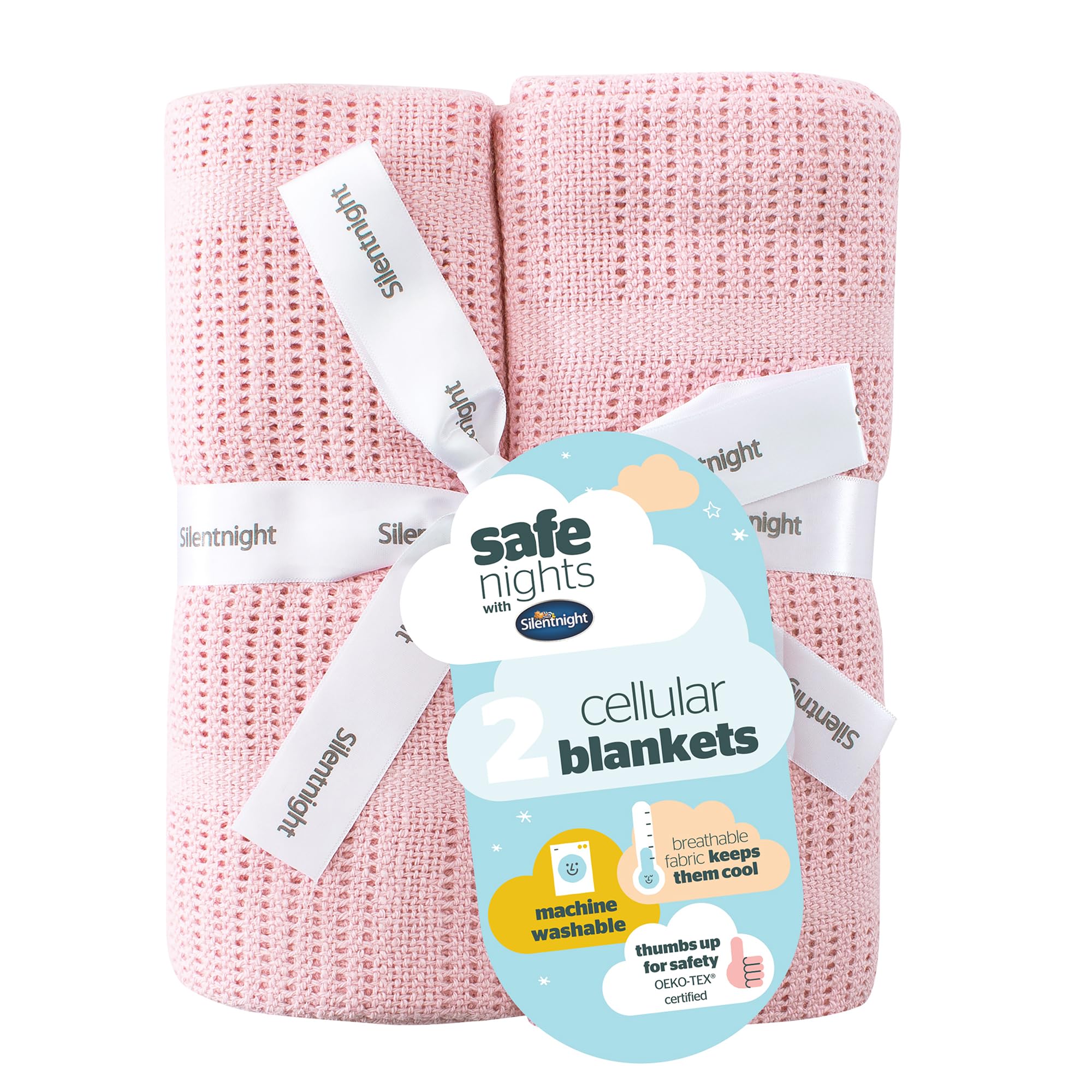 Silentnight Safe Nights Baby Blanket - Pack of 2 Soft 100% Cotton Cellular Baby 