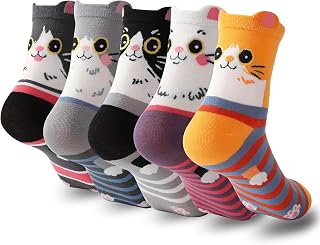 Kyralyn Womens Socks Ladies Crew Cute Cat Dog Animal Patterned Novelty Festive Sock Breathable Soft Cotton, Birthday Christmas Holiday Gifts for Women Multicolour Daily Wear Socks Womens
