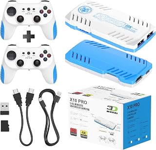 X10 PRO Retro Game Stick with 50000+ Games, 4K HDMI HD Plug and Play Game Stick with 2 Controllers, Support 50+ Simulators, 2 Player Battle (Hurricane Blue)