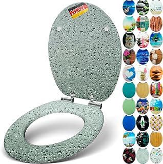 Premium Toilet Seat with Soft Close Mechanism – High-Quality Wooden Toilet Lid, Many Colourful Designs, High Sitting Comfort, Easy Assembly, includes Assembly Instructions (English Language