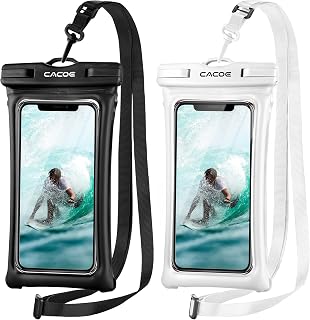[2023 Upgraded]CACOE Floating Universal Waterproof Phone case 2 Pack-Up to 7.2",Waterproof Phone Pouch with Adjustable Neck Lanyard ,IPX8 Cell Phone Dry Bags for Vacation Water Activities（Black+White）