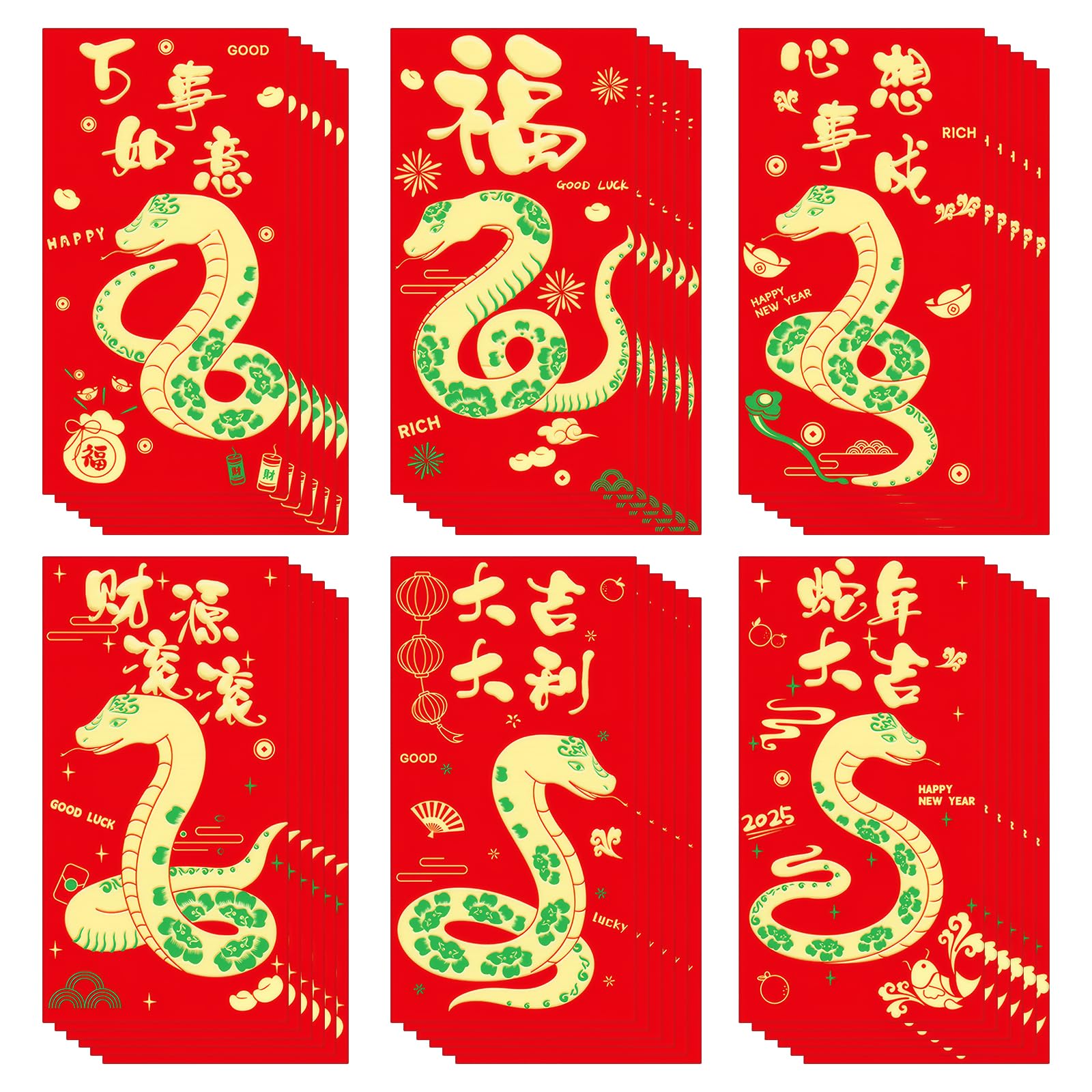 Chinese New Year Red Packets 2026,36 Pcs Money Envelopes with 6 Classic Embossed