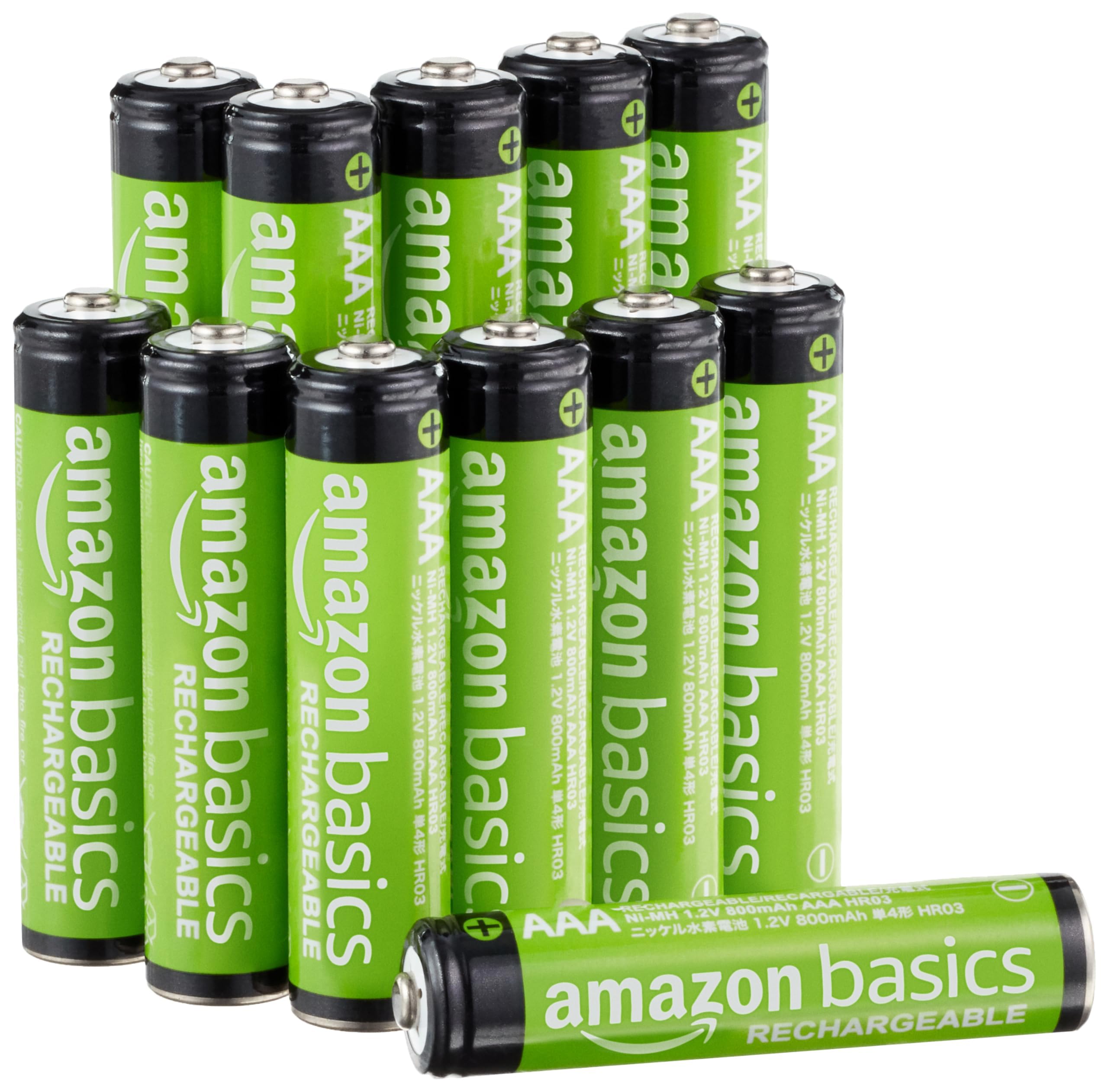 Amazon Basics 12 Pack AAA NiMH Rechargeable 800mAh 1.2V Batteries Recharge Up to