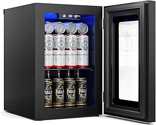 18L Beverage Refrigerator Cooler, 24-Can Mini Fridge with Glass Door | LED Light, 40–61°F Digital Temperature Control, Freestanding Drink Fridge for Soda, Beer, Bedroom, Office &amp; Home Bar