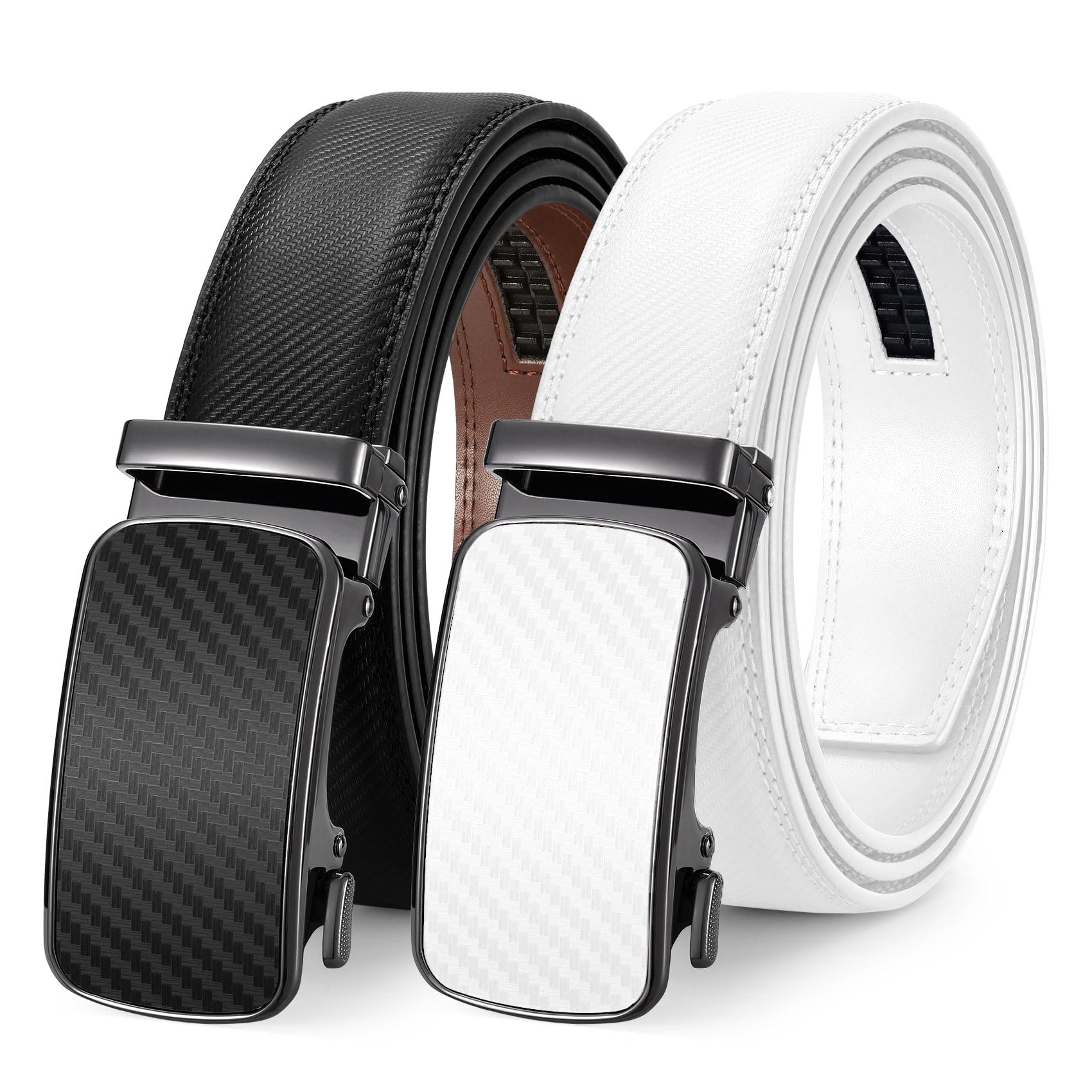 JASGOOD Men's Ratchet Belts 2 Pack Slid Adjustable Ratchet Dress Belt 1 3/8" Lea