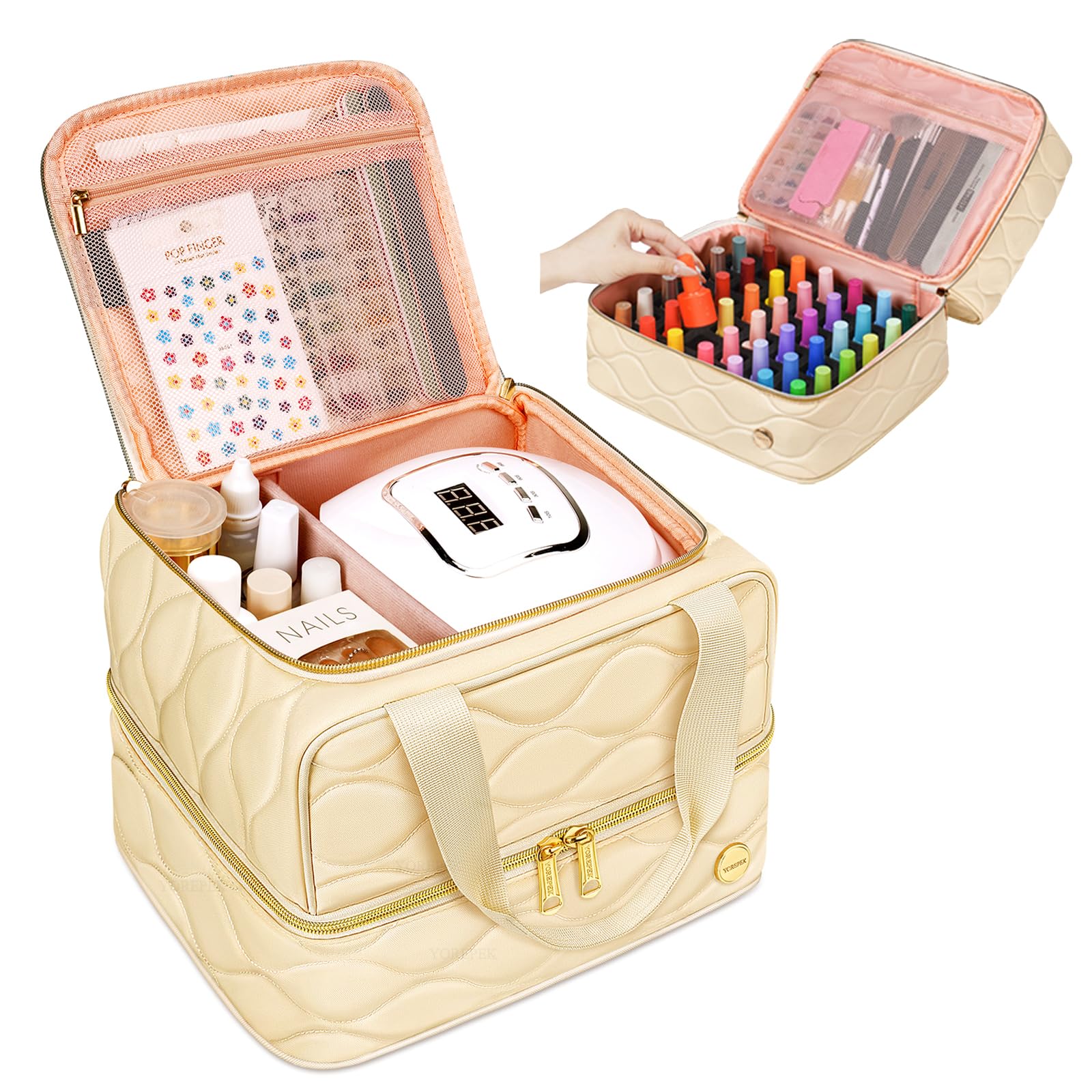 YOREPEK 2 Layer Nail Polish Organizer Case for 42+ Bottles (15ml/0.5 fl.oz) | Na