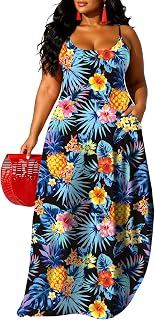 UOUA Hawaiian Dresses Women Plus Size Luau Party Sundress Summer Maxi Tropical Boho Beach Dress