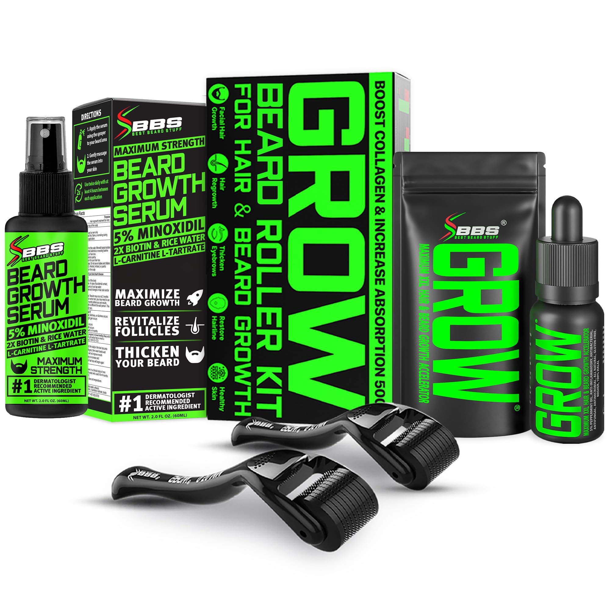 GROW XXL Beard Growth Bundle – Beard Growth Oil + 5% Minoxidil for Beard with 2X