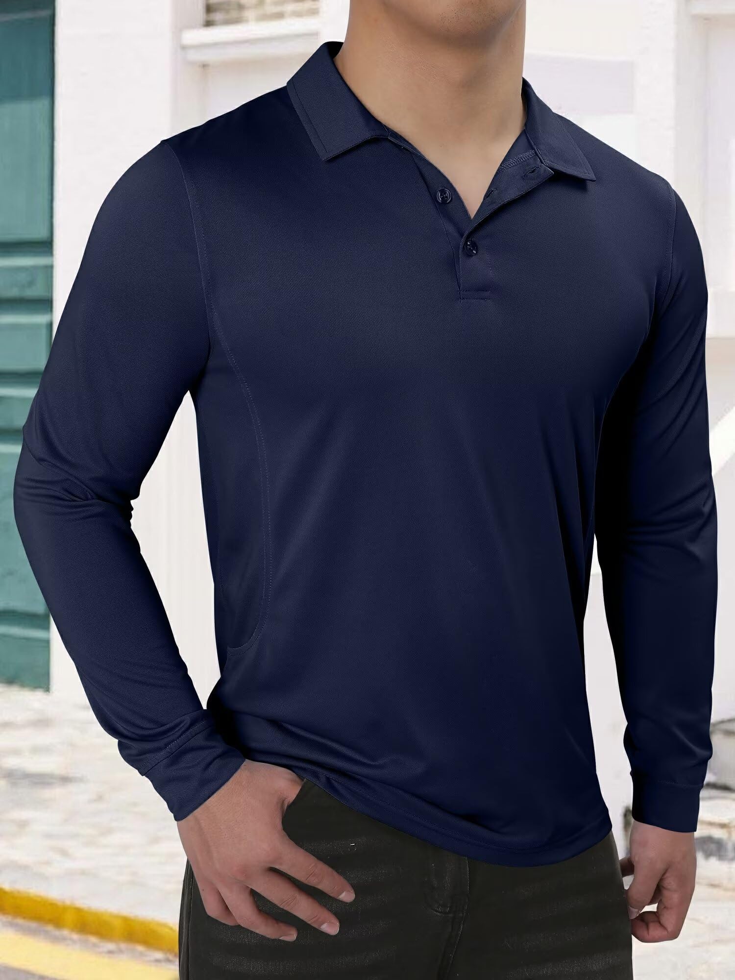 mens golf polo long sleeve quick dry solid active tactical fishing work