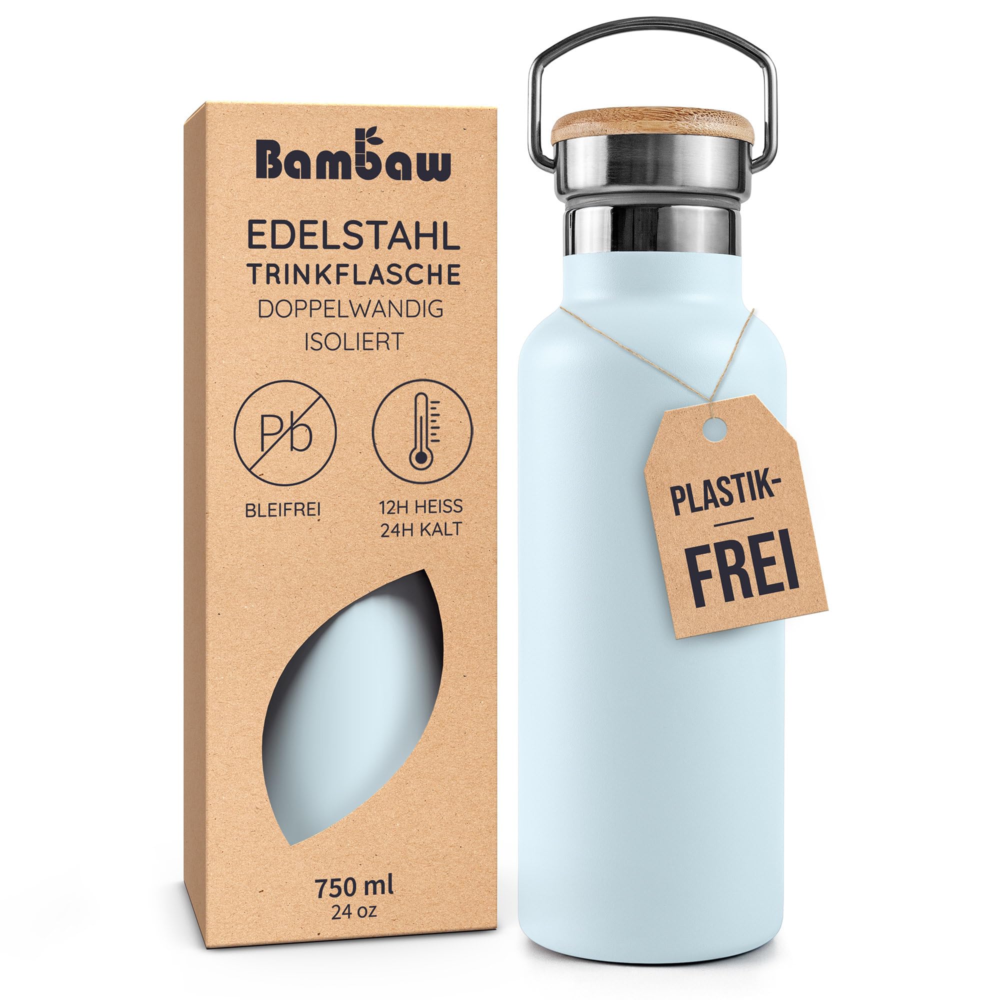 Bambaw Insulated Water Bottle, 750 ml, Metal Bottle, Thermos Flask, 750 ml Stain