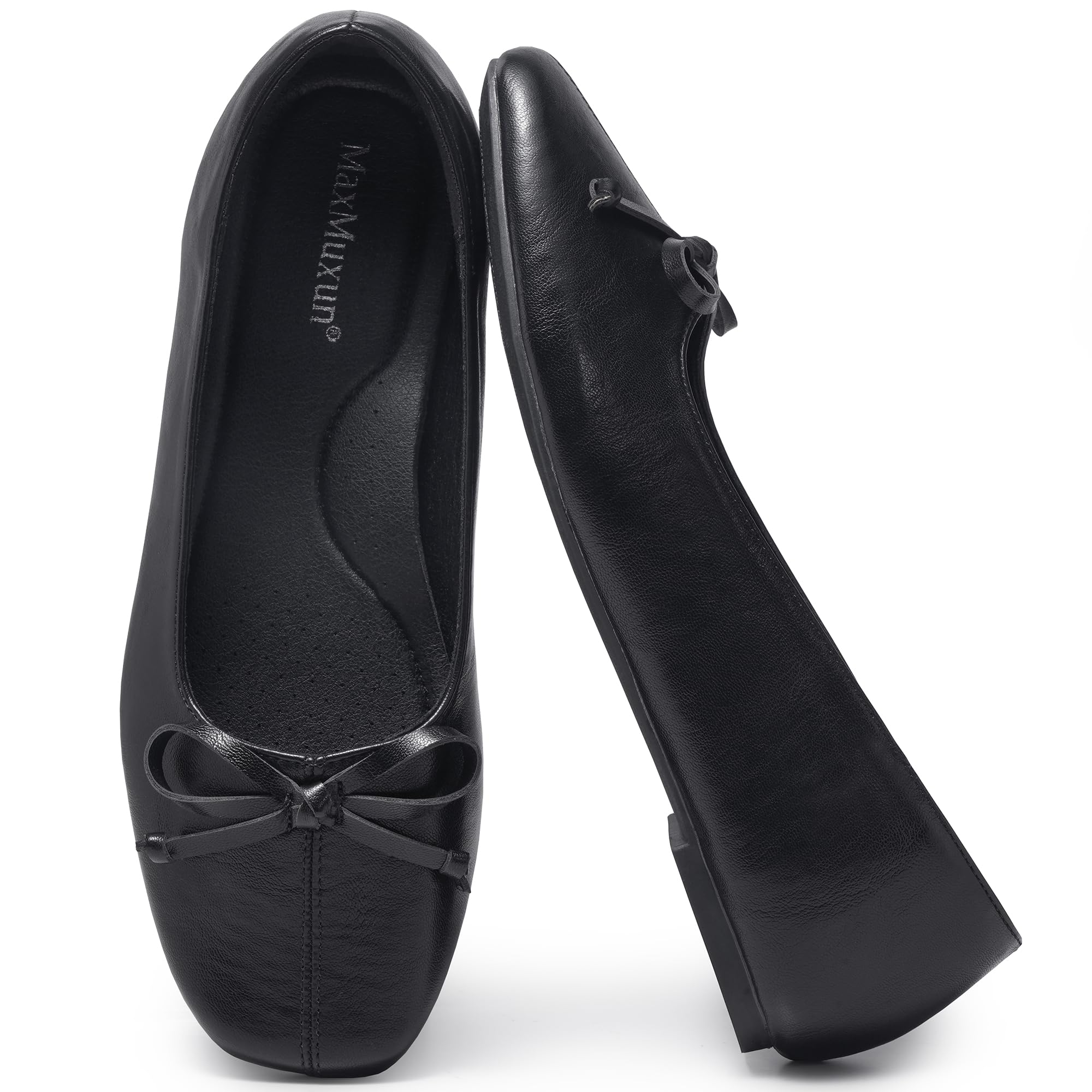 MaxMuxun Women's Flats Square Toe Bow Comfortable Shoes,Ballet Flats