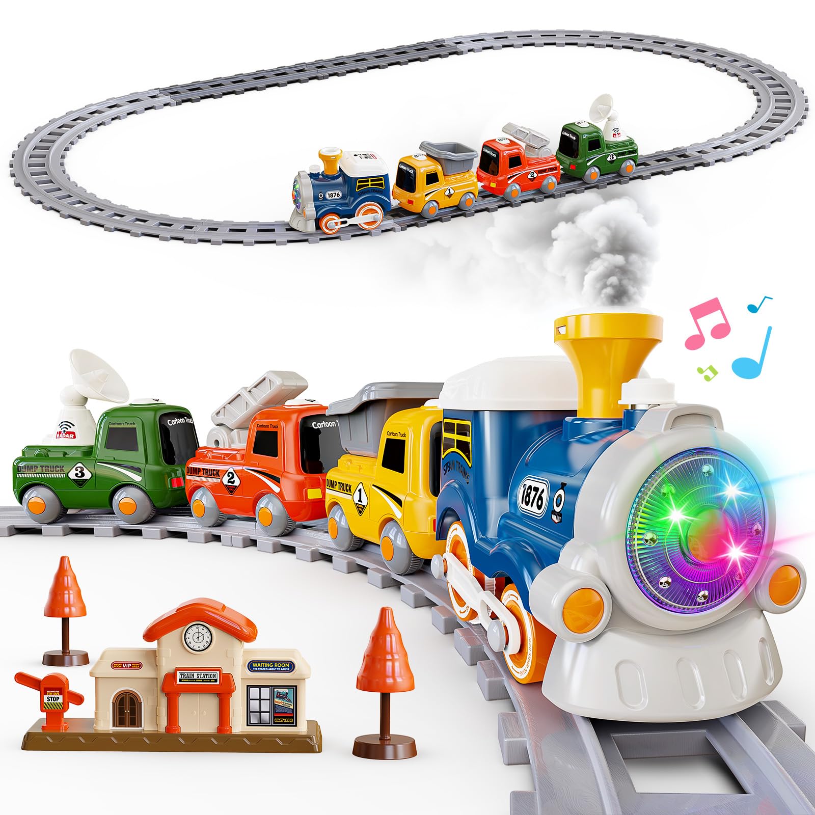 Hot Bee Electric Train Set with Steam, Light and Sound | Magnetic Connection Tra