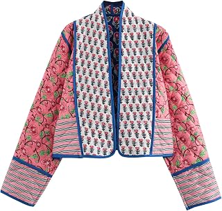 Yimoon Women's Quilted Jacket Lightweight Floral Print Short Padded Open Front Winter Outwear