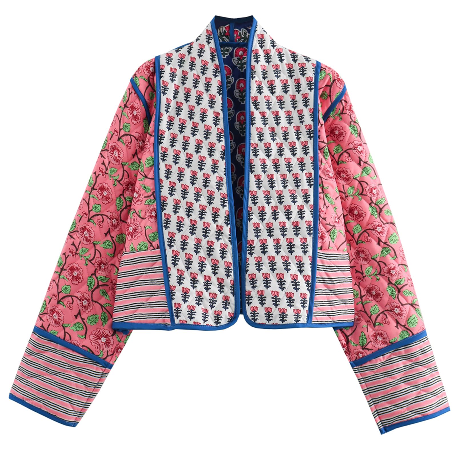 Yimoon Women's Quilted Jacket Lightweight Floral Print Short Padded Open Front W