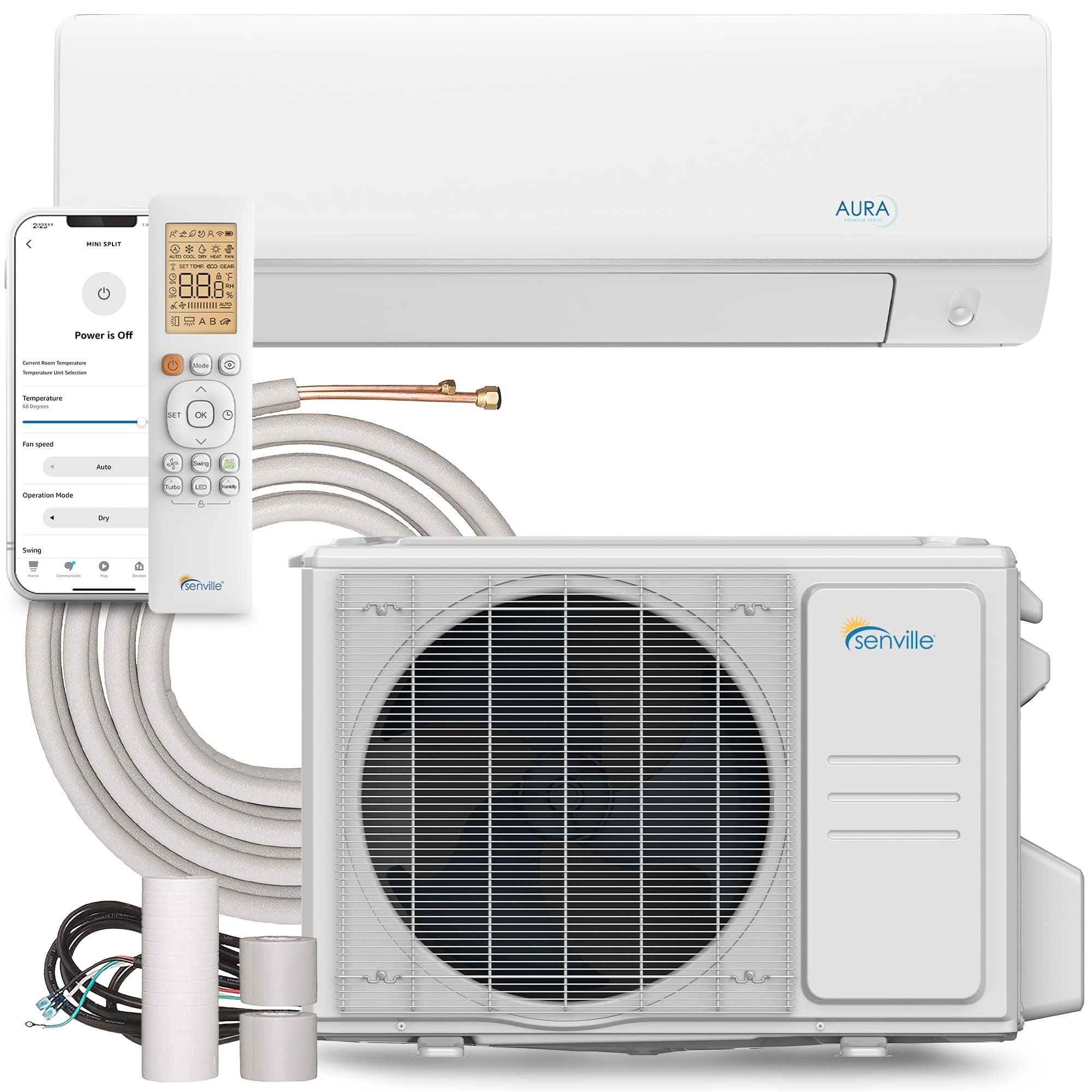 Senville AURA Mini Split Air Conditioner, Heat Pump, White, 24000 BTU | Energy S