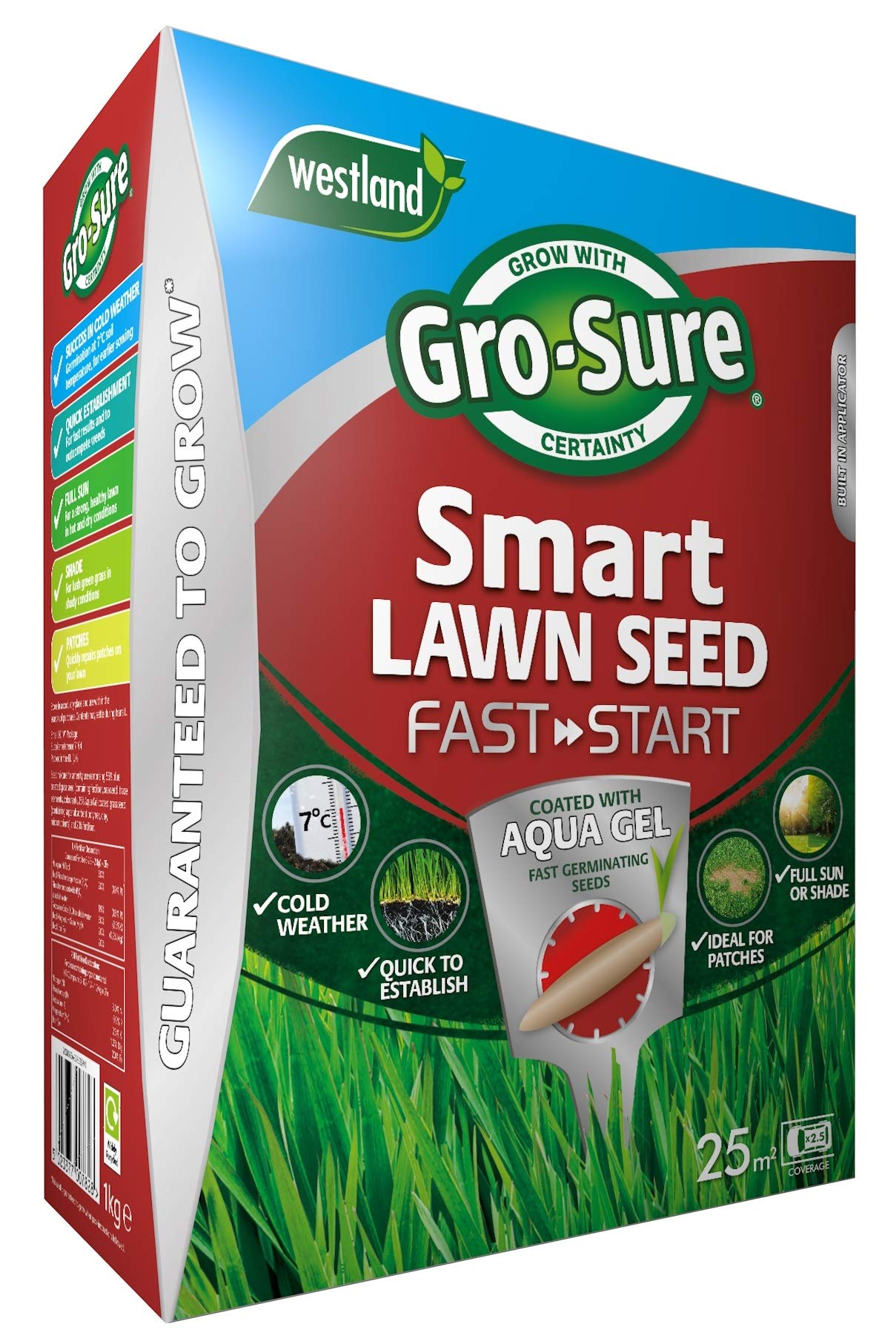 Gro-Sure 20500254 Aqua Gel Coated Fast Start Smart Grass Lawn Seed, 25 m2, 1 kg 