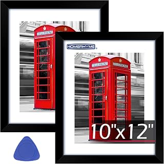 HOMERHYME 10x12 Picture Frame, 2 Pack Black Photo Frame with HD Plexiglass, Fits Pictures 7x9 with Mat or 10 x12 Without Mat, Wall Hanging Photo Frames Poster Frames for Collage Wall Decor