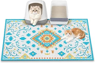 Cat Litter Mat, 89 x 58cm Box mat, Traps 100% Litter, Non-Slip Kitty Litter Trapping mats, Large Cute, Easy Clean for Scatter Control, Bohe cat Food mat, Urine Waterproof