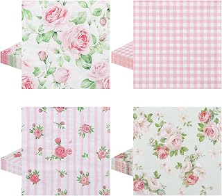 80 Pcs Pink Floral Napkins, 6.5 In Vintage Flower Napkins 2 Ply