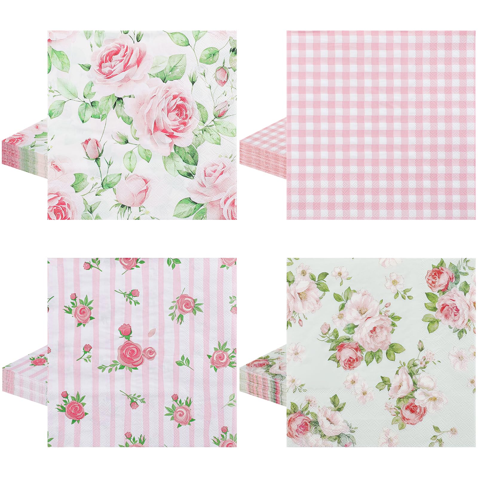 80 Pcs Pink Floral Napkins, 6.5 In Vintage Flower Napkins 2 Ply