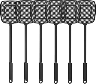 MR.SIGA Heavy Duty Long Handle Fly Swatter, Black, 6 Pack | Fly swatter for indoors, manual fly killer, bug swatter