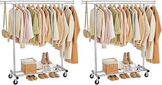 SONGMICS Clothes Rack with Wheels, Extendable Coat Rack for Heavy Loads, Total Load 100 kg, 45 x (92-132) x 162 cm, Easy to Assemble and Move, Silver HSR13S (Pack of 2)
