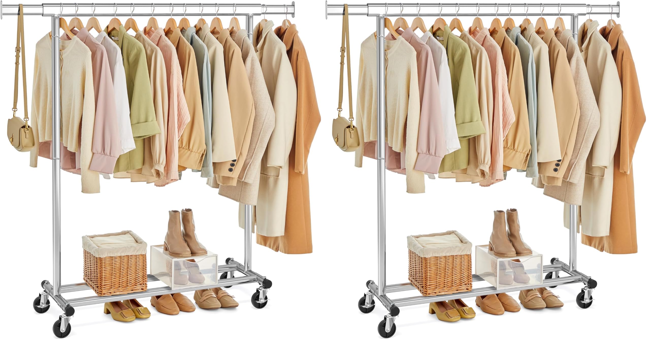 SONGMICS Clothes Rack with Wheels, Extendable Coat Rack for Heavy Loads, Total L