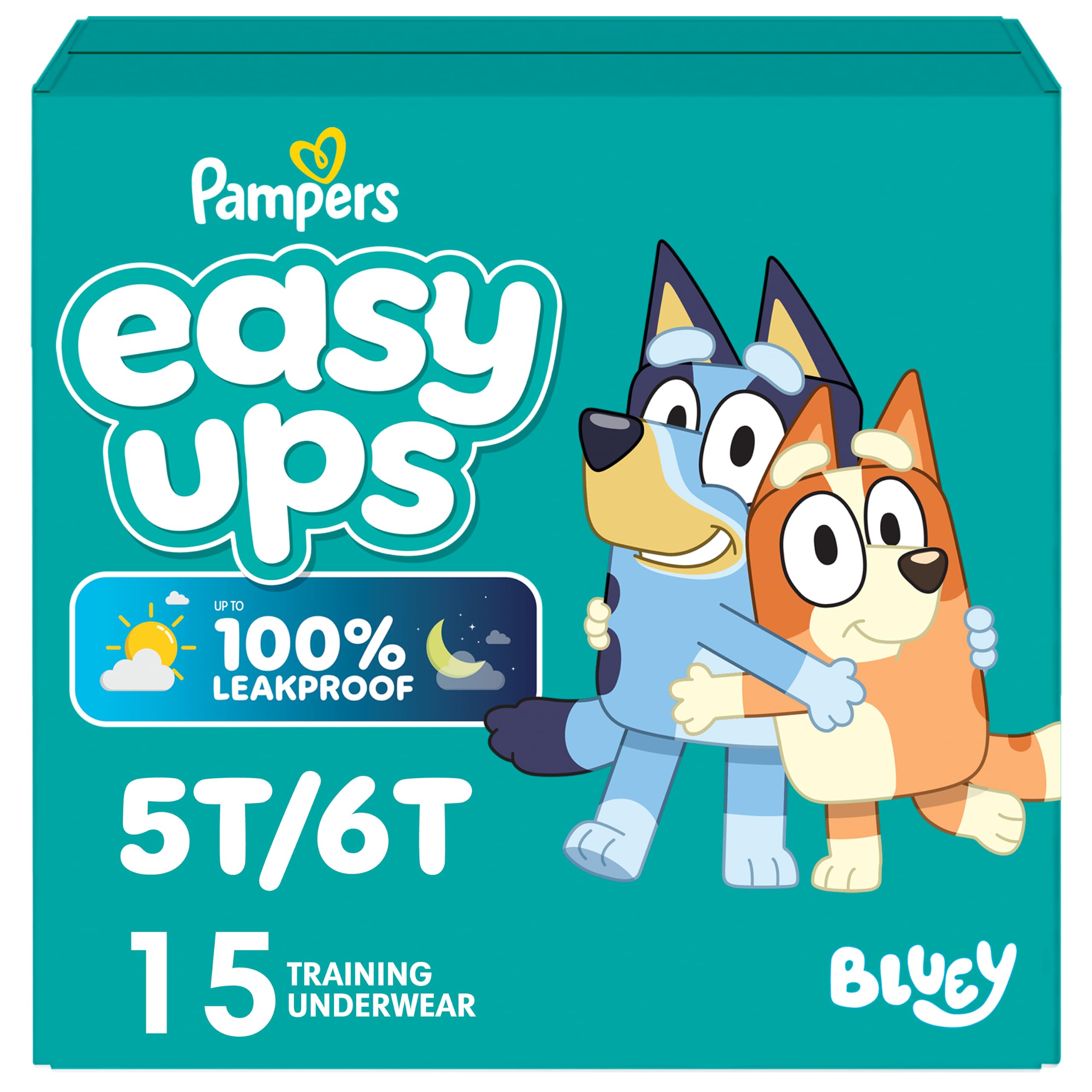 Easy Ups Girls &amp; Boys Potty Training Pants, Size 7 (5T-6T), 15 Count, Bluey 