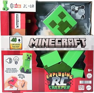 Mattel Minecraft Exploding RC Creeper with Lights & Sounds | Creeper Toy with 10 Explosion Particles, Game-Authentic Movement & Pixelated Design​