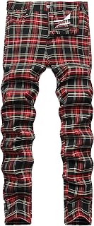 NOVOCCT Plaid Panst Men's Stretch Slim Casual Work Trousers Chino Trousers