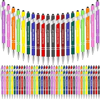 100 PCS Motivational Bulk Pens with Stylus Tip Gifts Black Ink