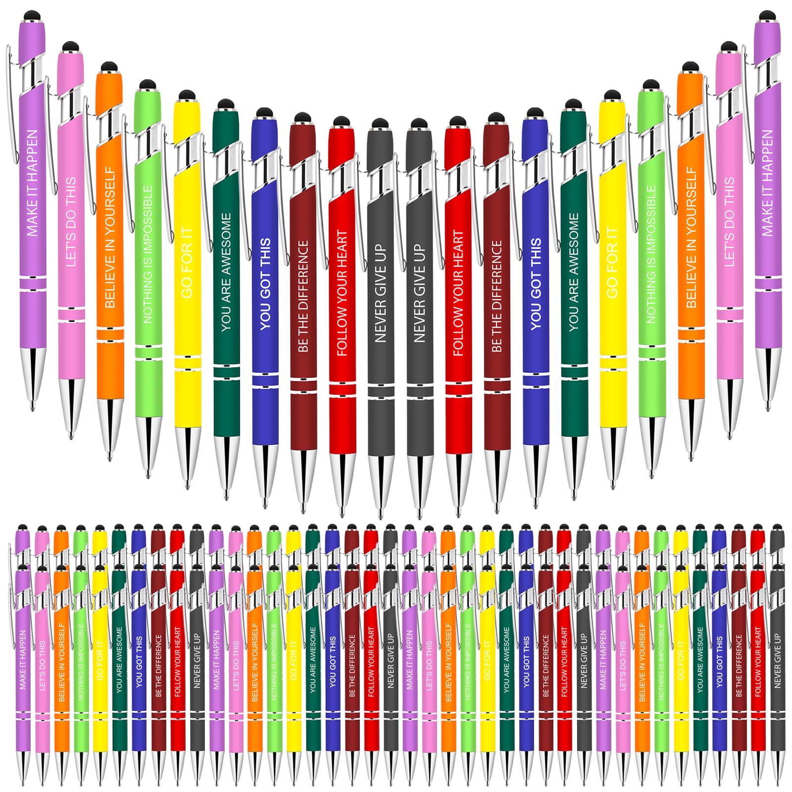 100 PCS Motivational Bulk Pens with Stylus Tip Gifts Black Ink