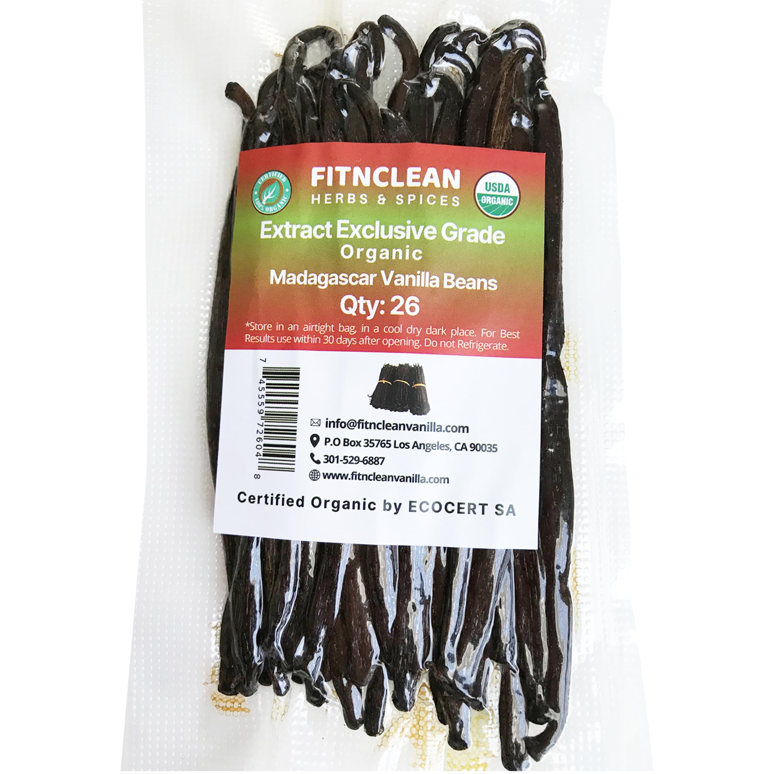 26 Organic Madagascar Vanilla Beans Extract Exclusive Grade B.11.5 - 14cm by FIT