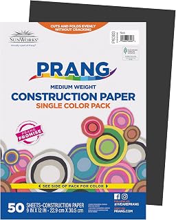 Prang Construction Paper, Stack, One Color, Standard Weight | Black, 9" x 12", 50 Sheets, Project Paper, Classroom, Kids, Art Projects