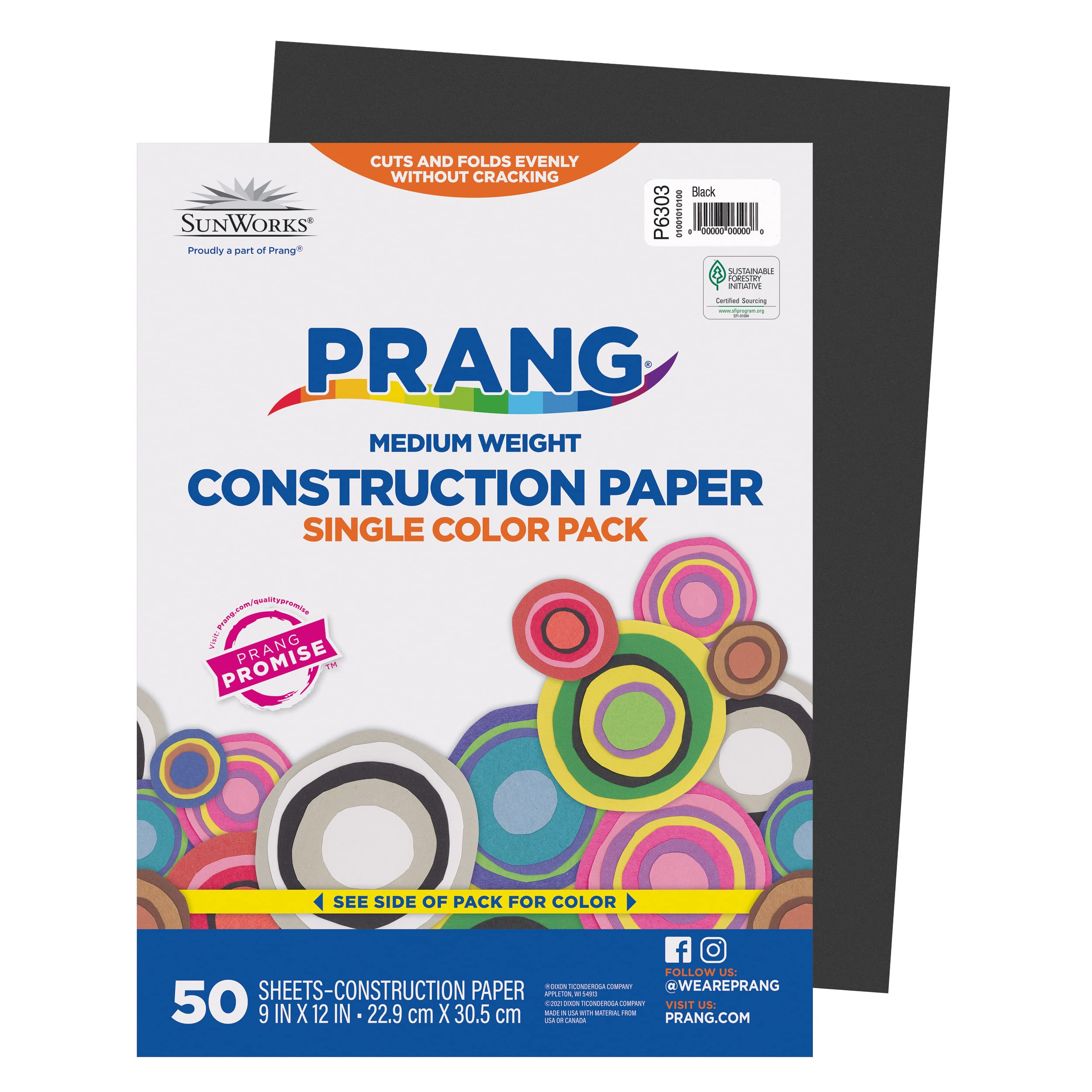 Prang Construction Paper, Stack, One Color, Standard Weight | Black, 9" x 12", 5