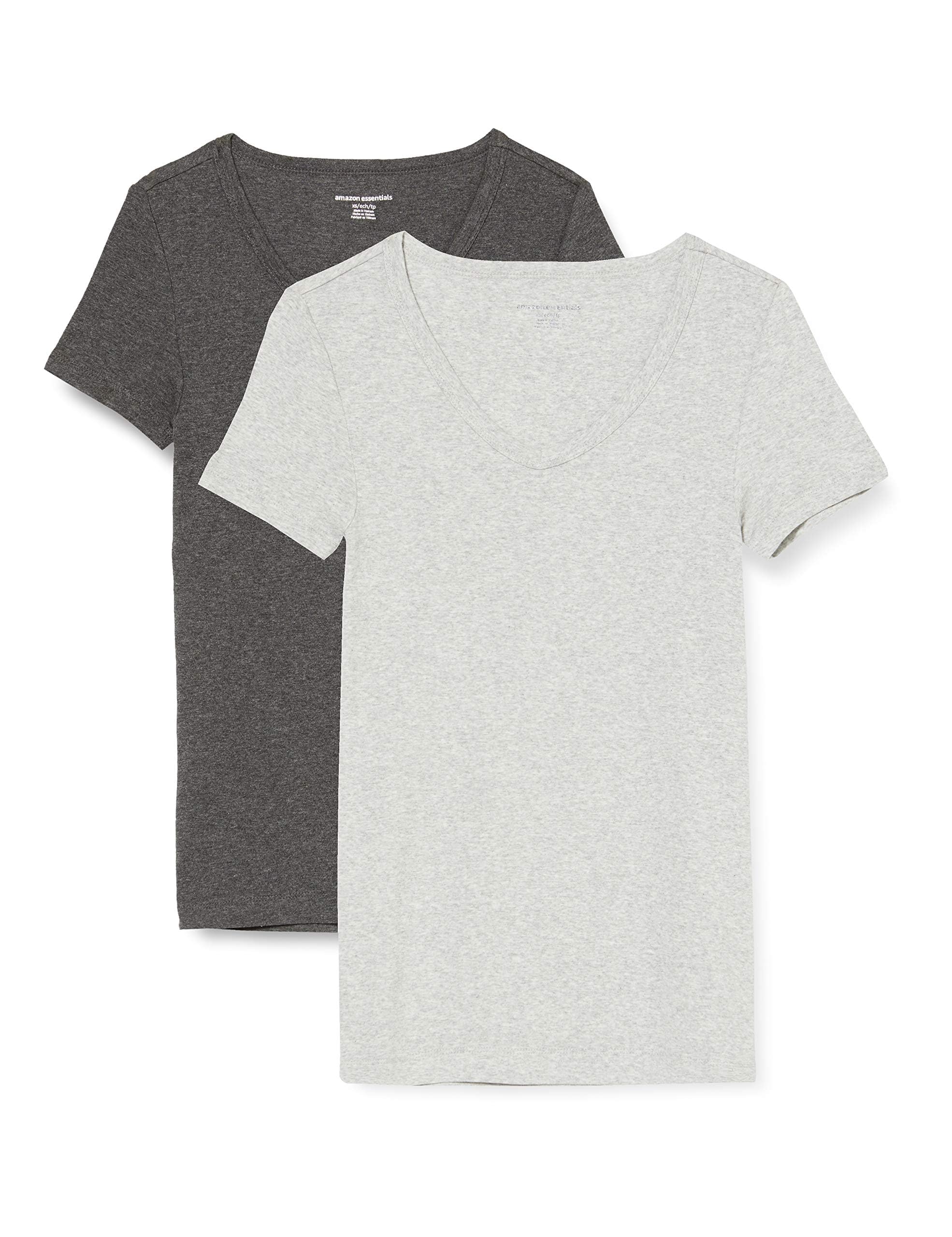 Amazon Essentials Women's Slim-Fit Short-Sleeve V-Neck T-Shirt, Pack of 2